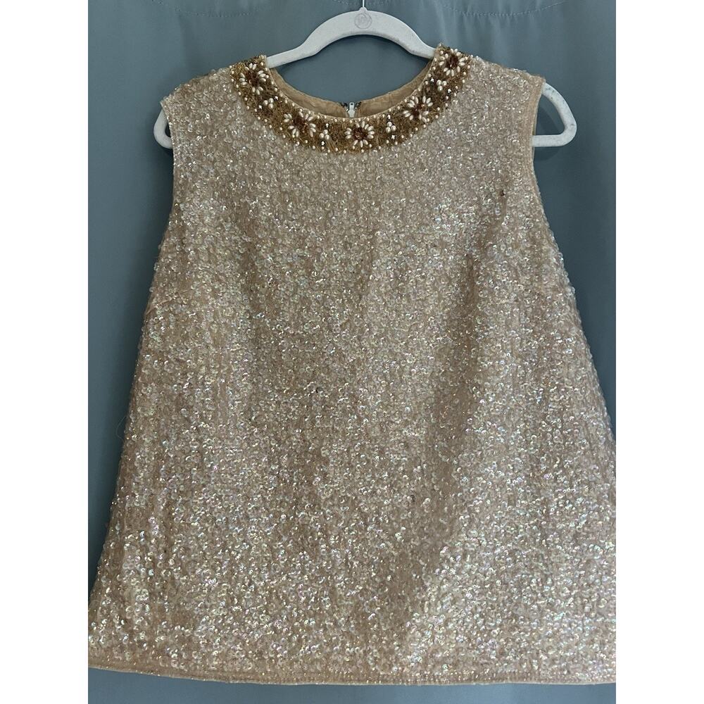 Vintage 60’s Valentina Ltd Beaded Sequin Shell Top Iridescent Cocktail Shimmer M